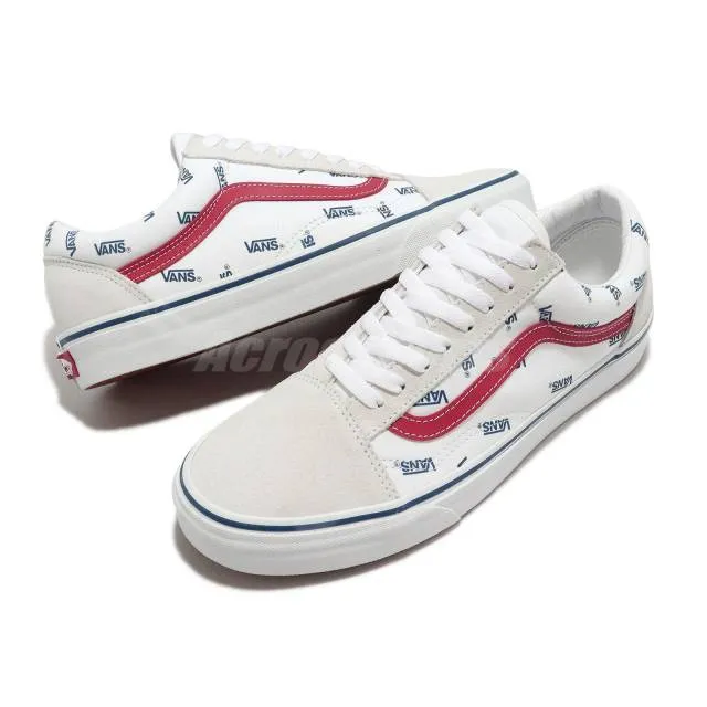 Vans Old Skool True White Red Navy Logo Men Unisex Casua...