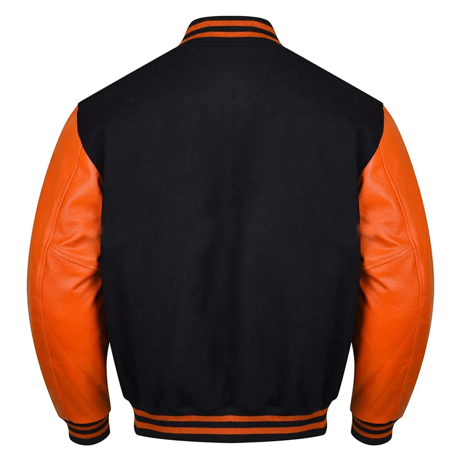 Varsity Black Letterman Baseball Wool &Orange Real Leather Sleeves Jacket