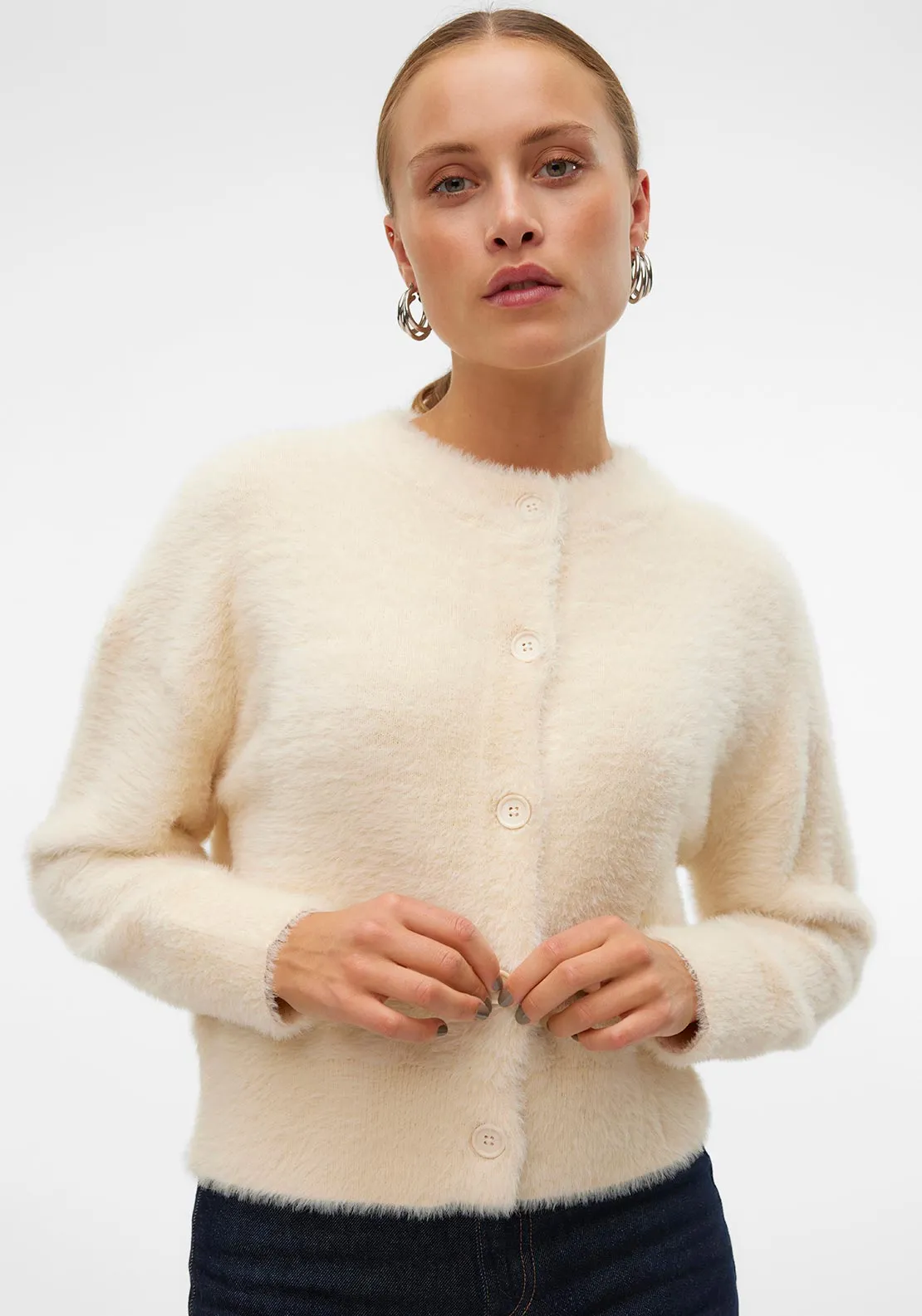 Vero Moda Alina Fluffy Knit Cardigan, Cream