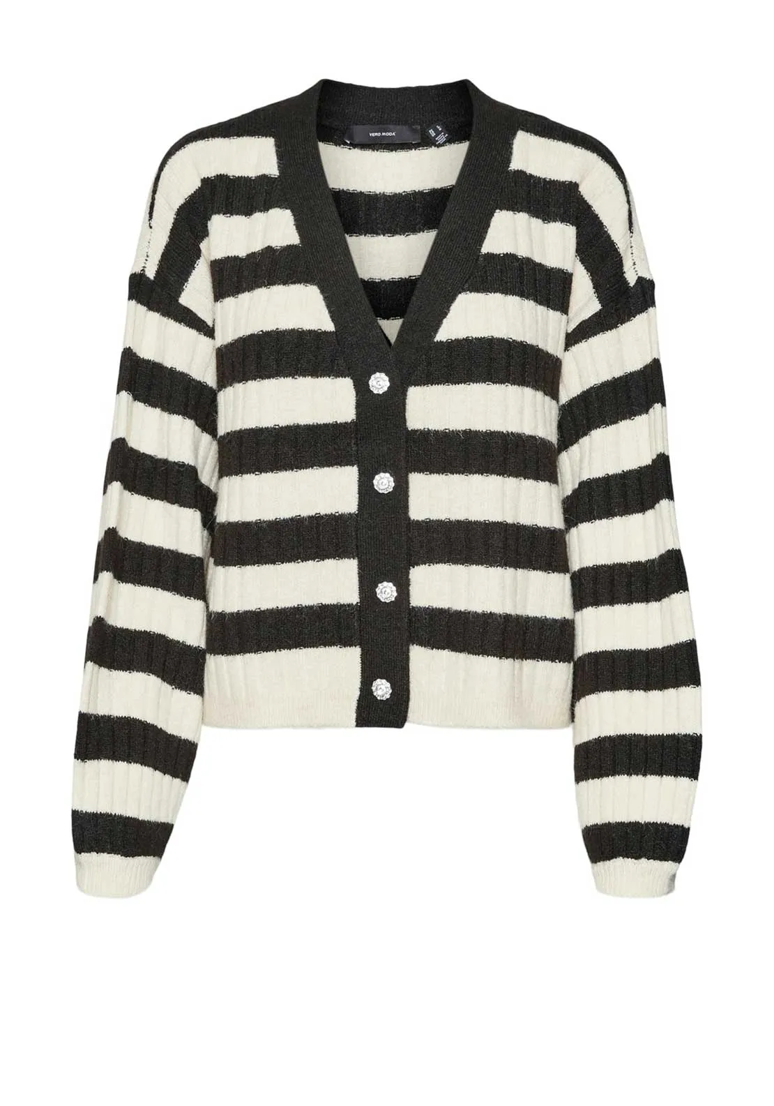 Vero Moda Elya Striped Cardigan, Black and Beige