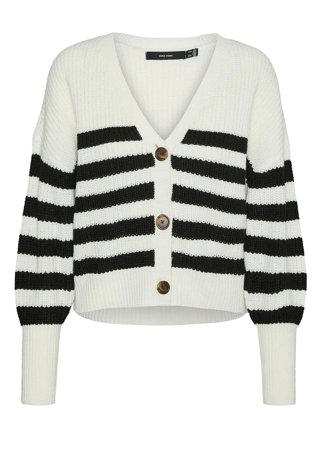 Vero Moda Lea Cropped Striped Button Up Cardigan, Cream and Black