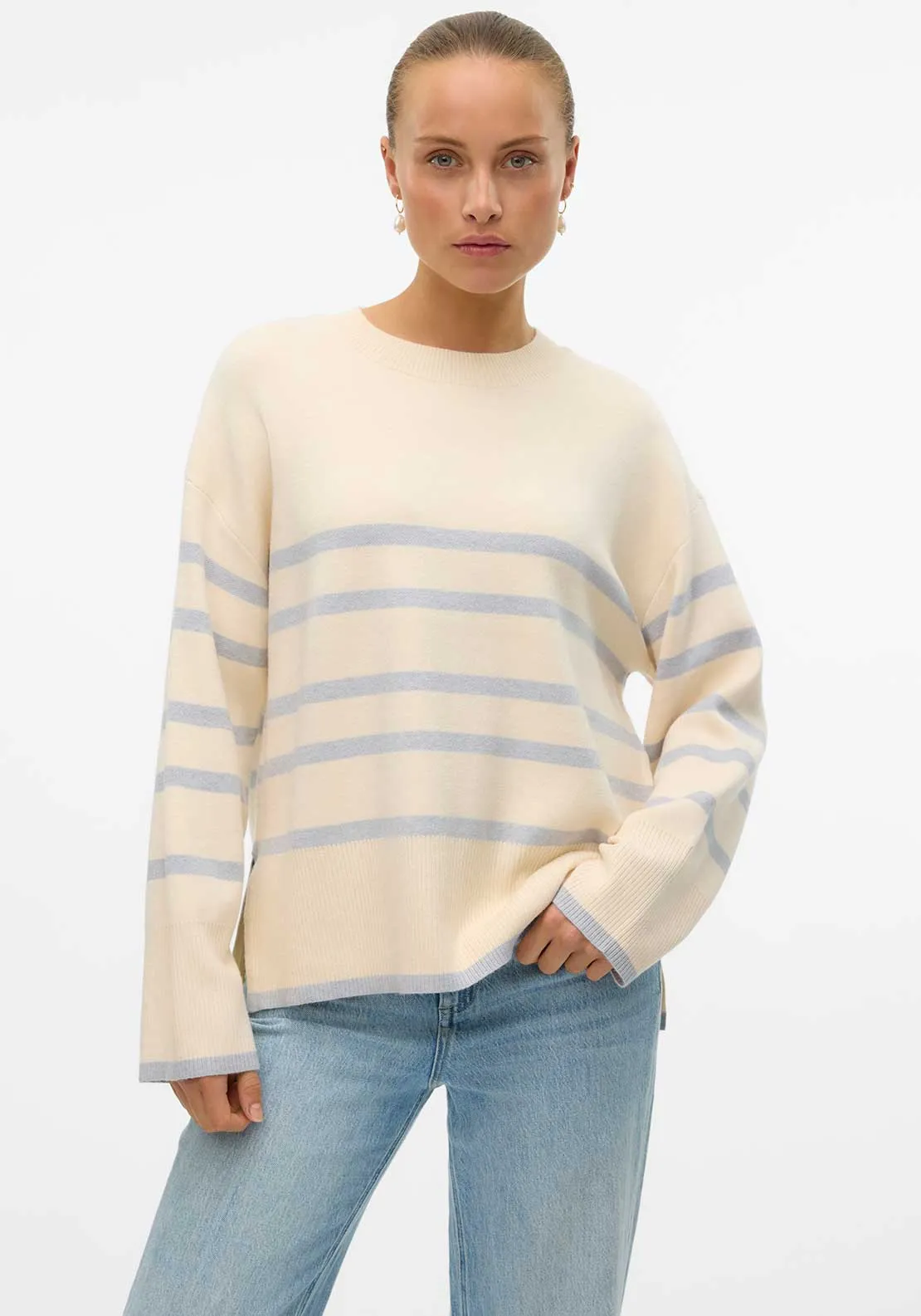 Vero Moda Saba Stripe Print Sweater, Birch & Blue