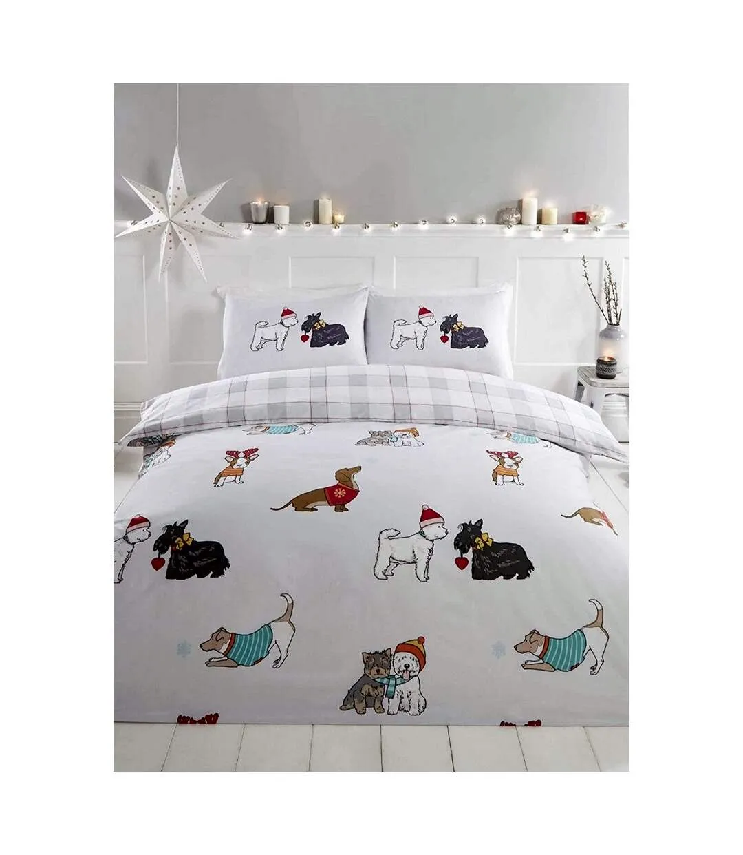 Winter tails dogs duvet cover set white/grey Rapport