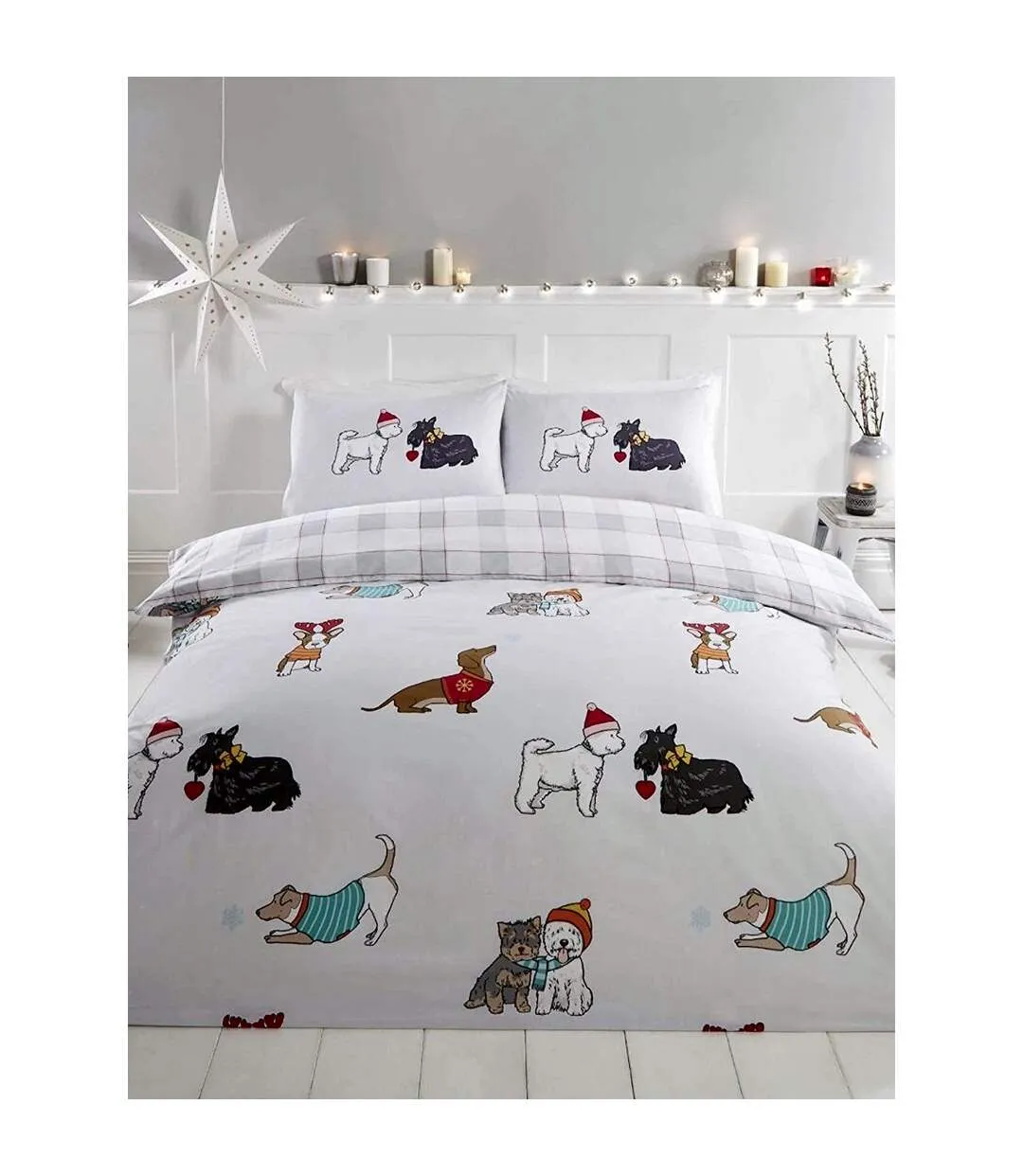 Winter tails dogs duvet cover set white/grey Rapport