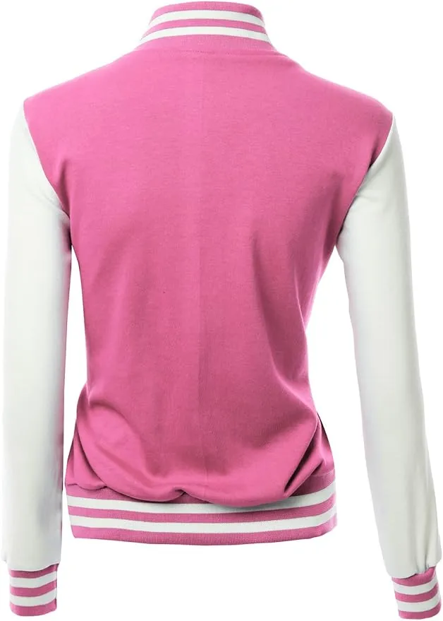 Women's Stylish Color Contrast Long Sleeves Varsity Jacket-01