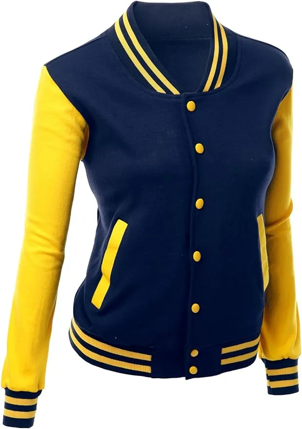 Women's Stylish Color Contrast Long Sleeves Varsity Jacket-03