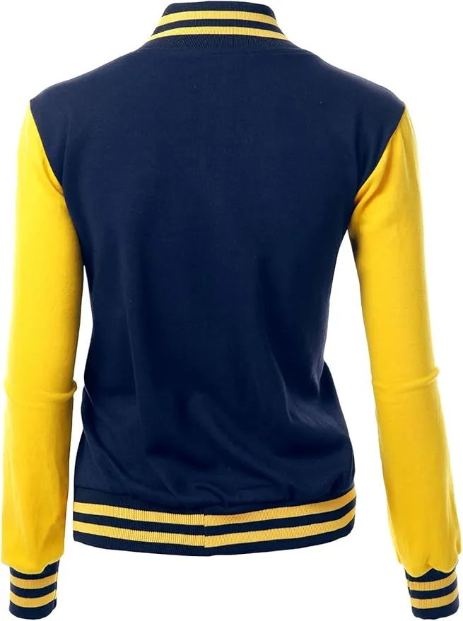 Women's Stylish Color Contrast Long Sleeves Varsity Jacket-03