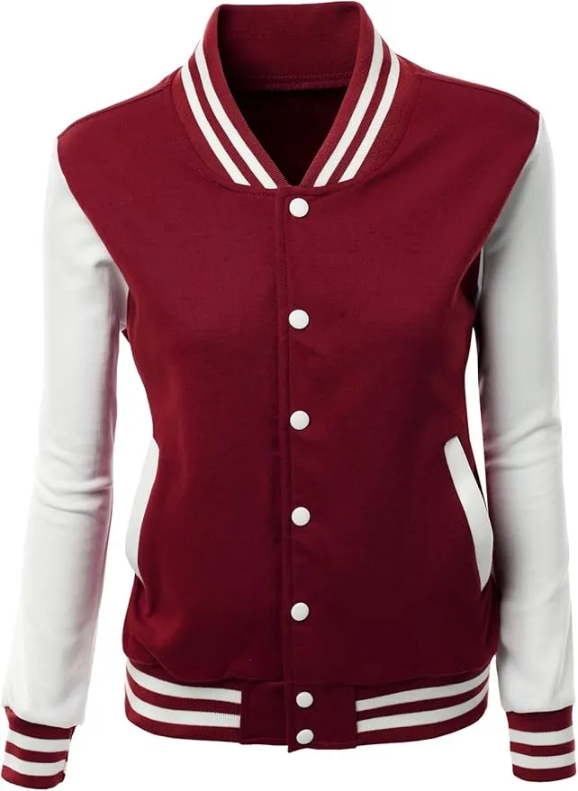 Women's Stylish Color Contrast Long Sleeves Varsity Jacket-04