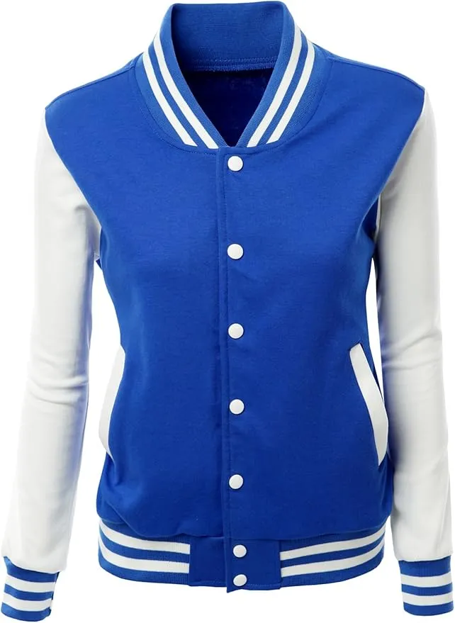 Women's Stylish Color Contrast Long Sleeves Varsity Jacket-08