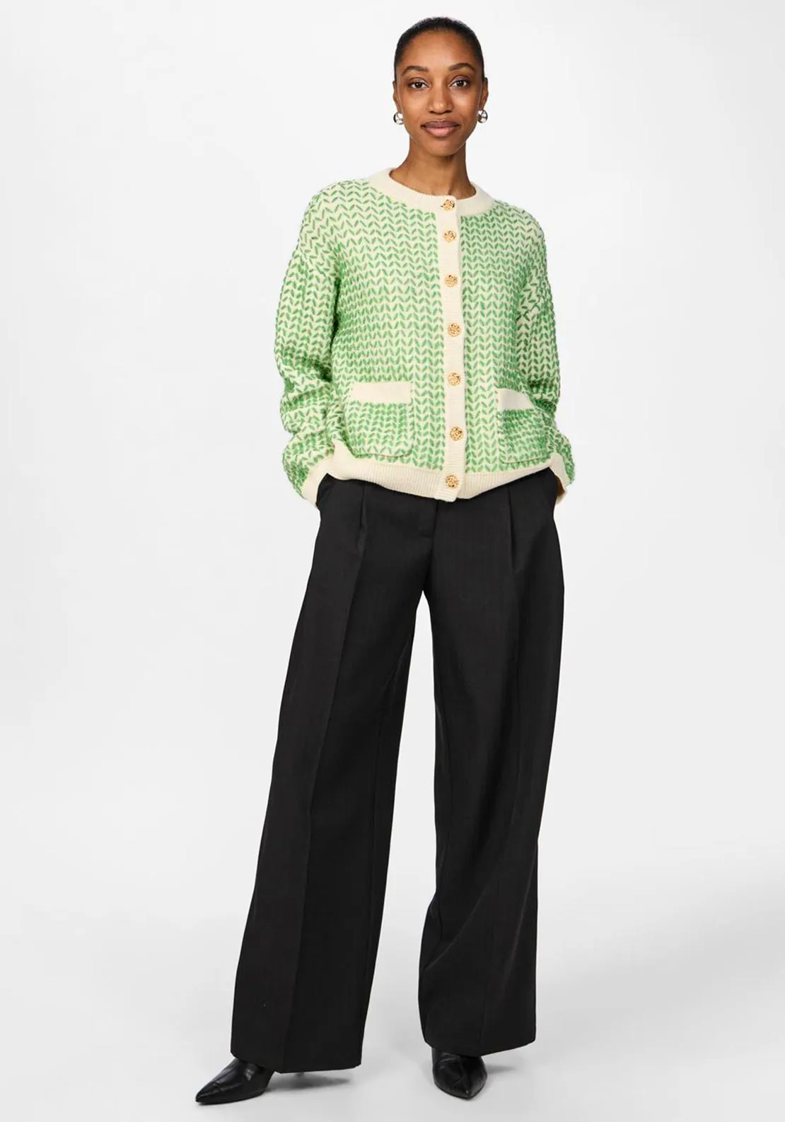 Y.A.S Gea Corsage Button Cardigan, Green