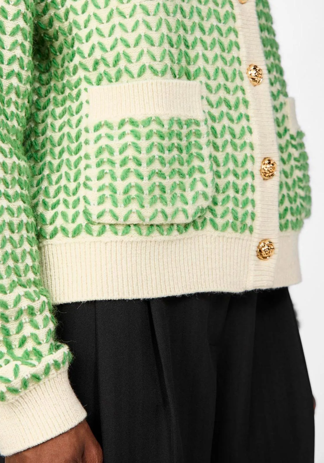 Y.A.S Gea Corsage Button Cardigan, Green